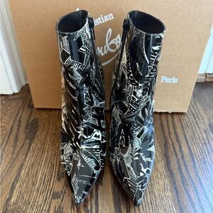 Christian Louboutin So Kate 100 Patent Nicograf Graffiti Booties